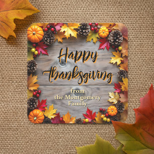 Rustic Autumn Wreath Happy Thanksgiving Square Sticker