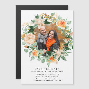 Rustic Autumn Wreath Photo Wedding Save The Date Magnetic Invitation