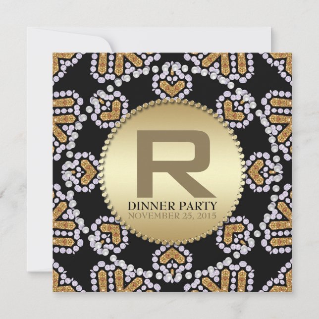 Rustic Aztec Hearts Golden Dinner Party Invitation (Devant)