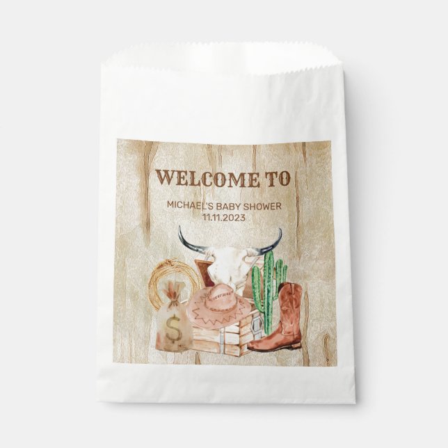 Rustic Baby Cowboy Shower Favour Bag (Front)