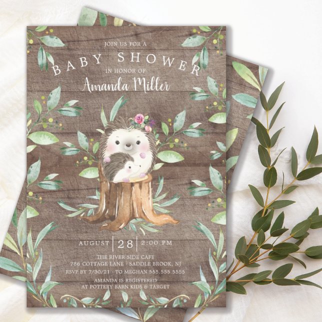 Rustic Baby Hedgehog and Mom Baby Shower Invitation (Creator Uploaded)