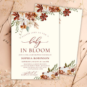 Rustic Baby in Bloom Wildflower Beige Baby Shower  Invitation
