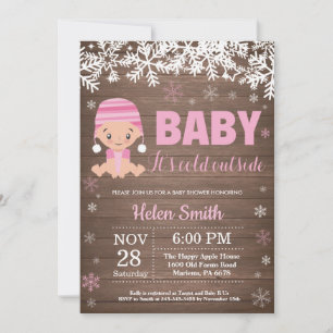 Rustic Baby its Cold Outside Girl Baby Shower Invitation