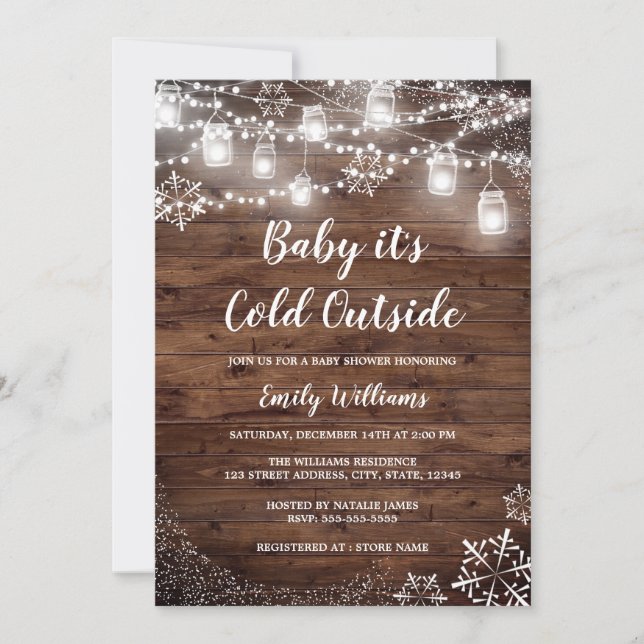 Rustic Baby it's Cold Outside Winter Baby Shower Invitation (Front)