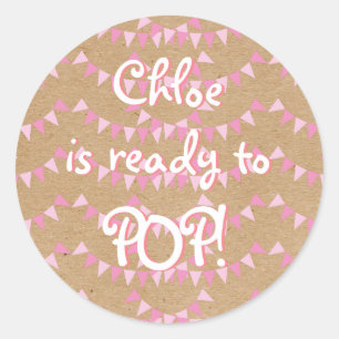 Rustic Baby Pink Bunting Ready to POP! Baby Shower Classic Round Sticker