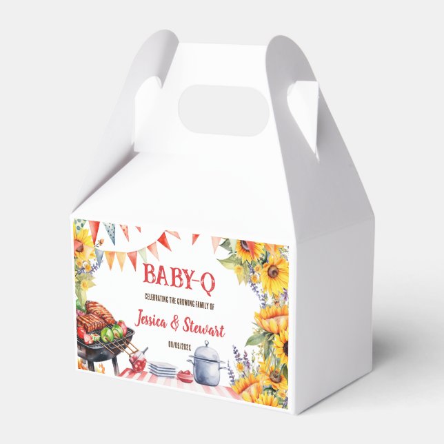 Rustic BABY-Q Barbecue Picnic Sunflower Plaid Favor Box (Front Side)