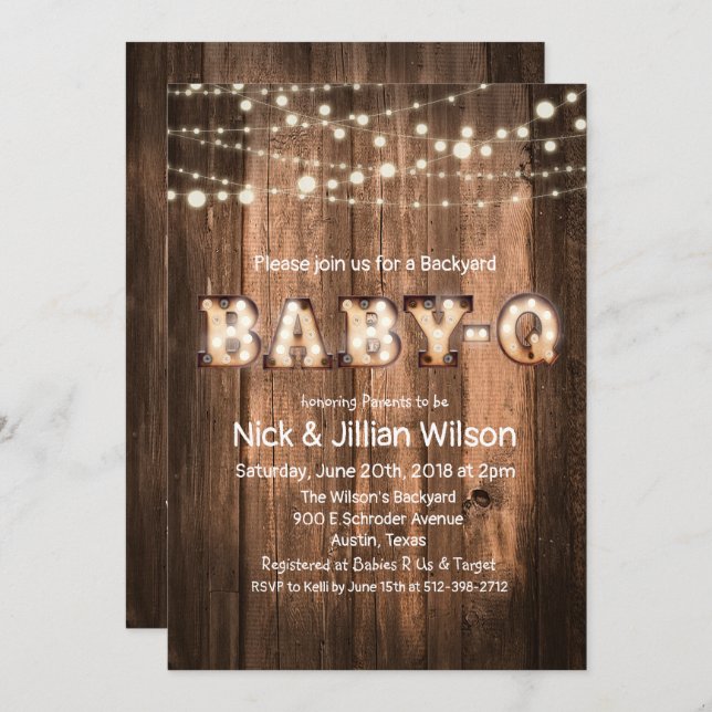 Rustic Baby Q BBQ Baby Shower Invitation (Front/Back)