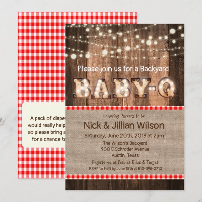 Rustic Baby Q BBQ Baby Shower Invitation (Front/Back)