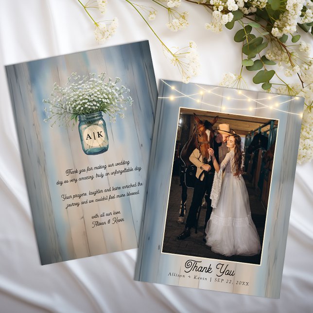 Rustic Baby’s Breath Country Wedding Thank You  Card (Country Wedding Thank You Card)