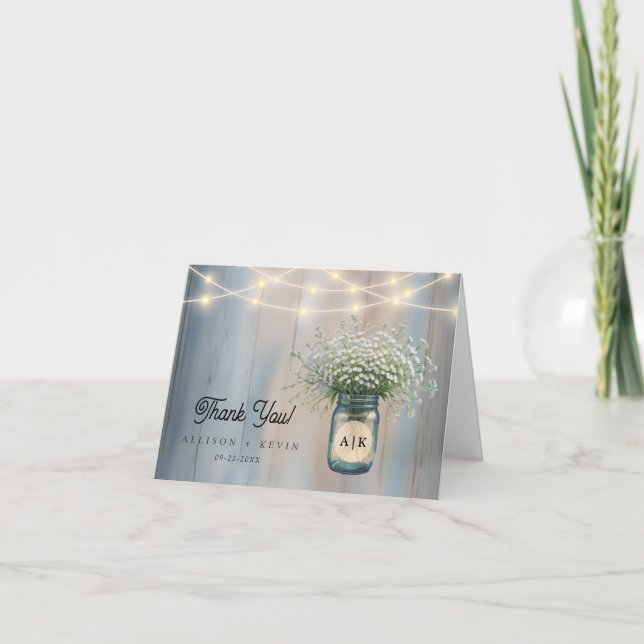 Rustic Baby’s Breath Mason Jar Merci Mariage (Devant)