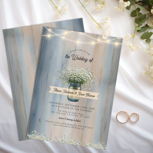 Rustic Baby’s Breath Mason Jar Wedding Invitation