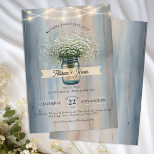 Rustic Baby’s Breath Mason Jar Wedding Invitation