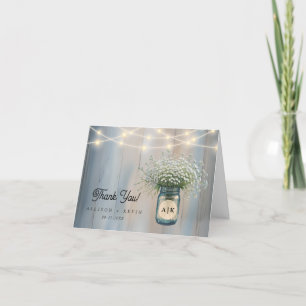 Rustic Baby’s Breath Mason Jar Wedding Thank You  Card