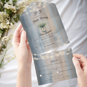 Rustic Baby’s Breath & String Lights Wedding  All In One Invitation