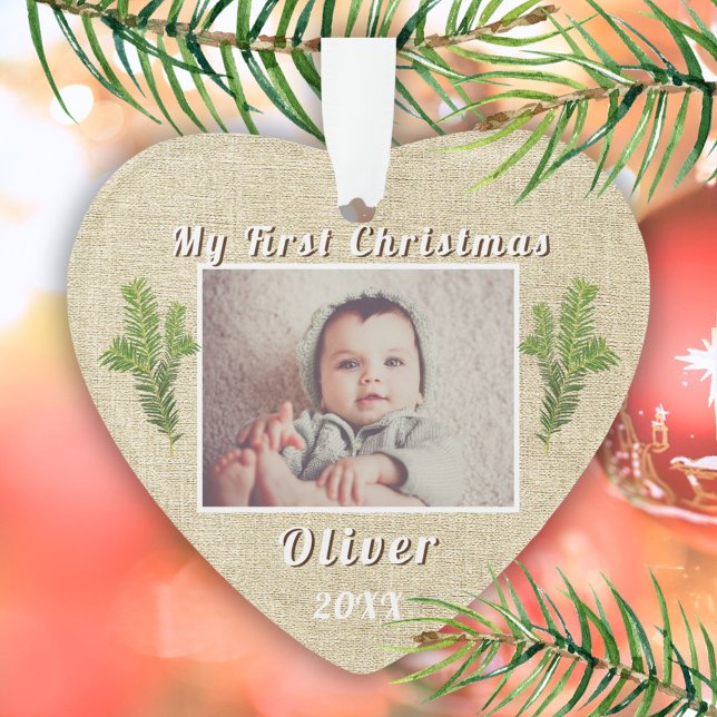 Rustic Baby`s First Christmas Photo Ornament (Creator Uploaded)