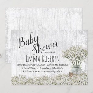 Rustic Baby Shower Baby's Breath Mason Jar Floral Invitation