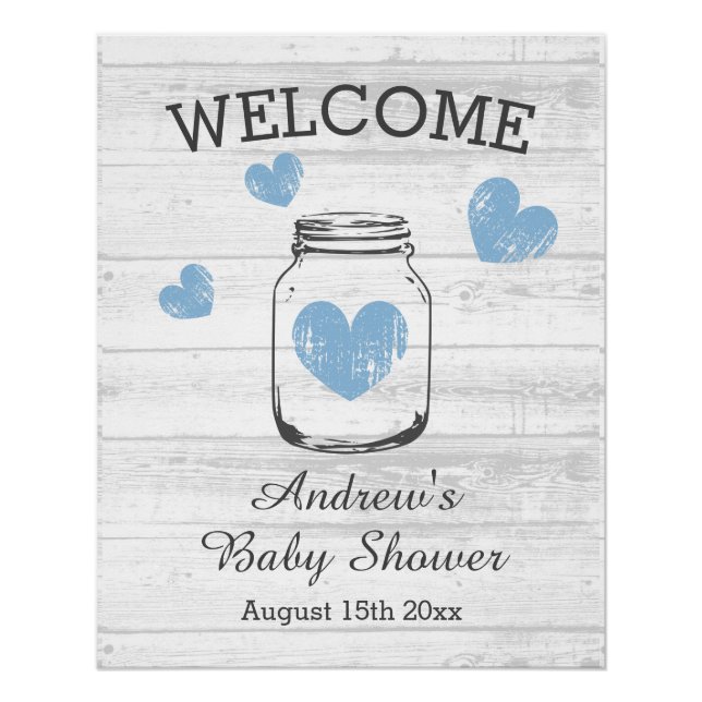 Rustic baby shower party welcome poster sign (Front)