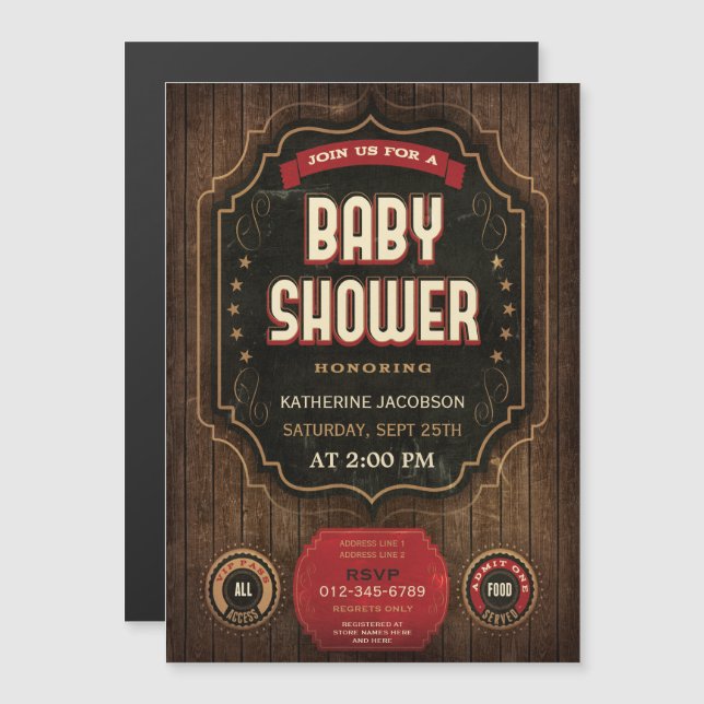 Rustic Baby Shower Vintage Chalkboard & Wood Magnetic Invitation