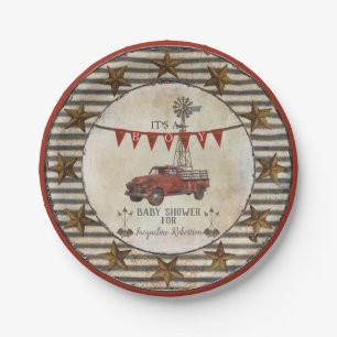 Rustic Baby Shower Vintage Truck Windmill Farm Paper Plate