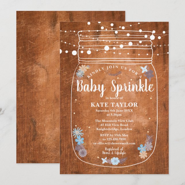 Rustic Baby Sprinkle Mason Jar String Lights  Invitation (Front/Back)