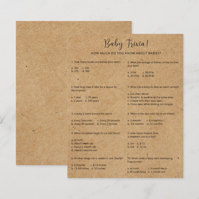 Rustic Baby Trivia | Baby Shower Game (Front/Back)