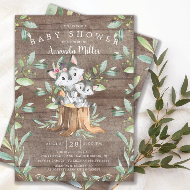 Rustic Baby Wolf et Maman Baby shower Invitation (Créateur téléchargé)
