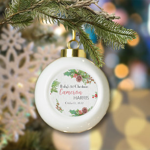 Rustic Baby's 1st Christmas Milestone Ceramic Ball Christmas Ornament