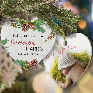 Rustic Baby's 1st Christmas Milestone Photo Ornament