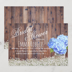 Rustic Baby's Breath Blue Hydrangea Bridal Shower Invitation