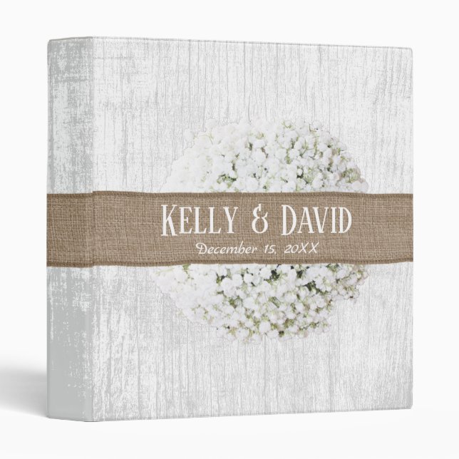 Rustic Baby's Breath Burlap Belt Barn Wedding Binder (Front/Spine)