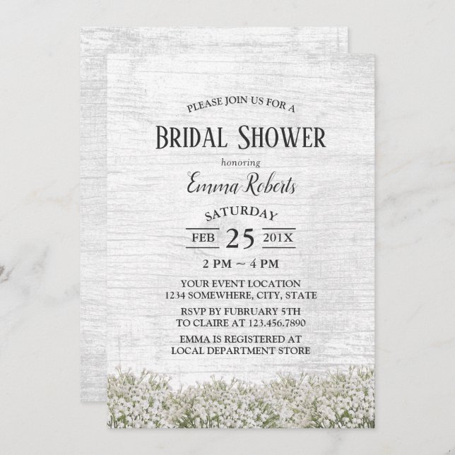 Rustic Baby's Breath Floral Barn Bridal Shower Invitation (Front/Back)