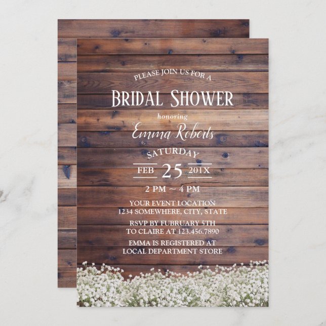 Rustic Baby's Breath Floral Barn Bridal Shower Invitation (Front/Back)