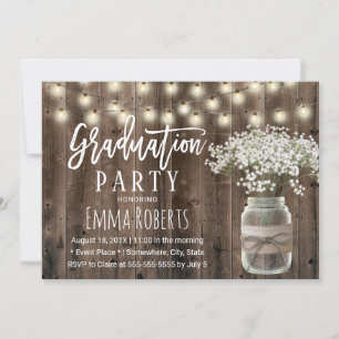 Rustic Baby's Breath Floral Jar Wood Graduation Invitation
