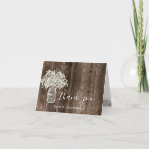 Rustic Baby's Breath Floral Jar Wood Thank You Card