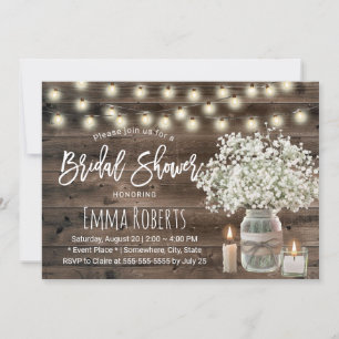 Rustic Baby's Breath Jar & Candle Bridal Shower Invitation