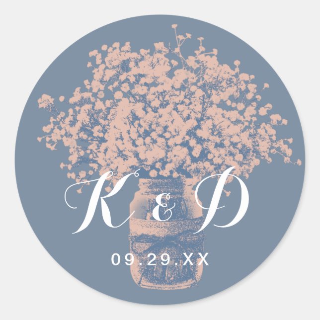 Rustic Baby's Breath Jar Dusty Blue Wedding Seal (Front)