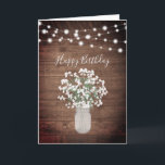 Rustic Baby's Breath Lights Mason Jar Birthday Card<br><div class="desc">This design features dainty watercolor baby's breath flowers in a mason jar vase on a rustic wood background with string lights. Click the customize button for more flexibility in modifying the text or moving the graphics! Variations of this design as well as coordinating products are available in our shop, zazzle.com/doodlelulu*....</div>