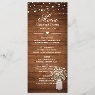 Rustic Baby's Breath Lights Menu Mariage