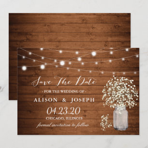 Rustic Baby's Breath Lights Wedding Save The Date