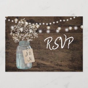 Rustic Baby's Breath Mason Jar Lights Wedding Card