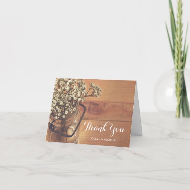 Rustic Baby's Breath Mason Jar Wood Thank You (Front)