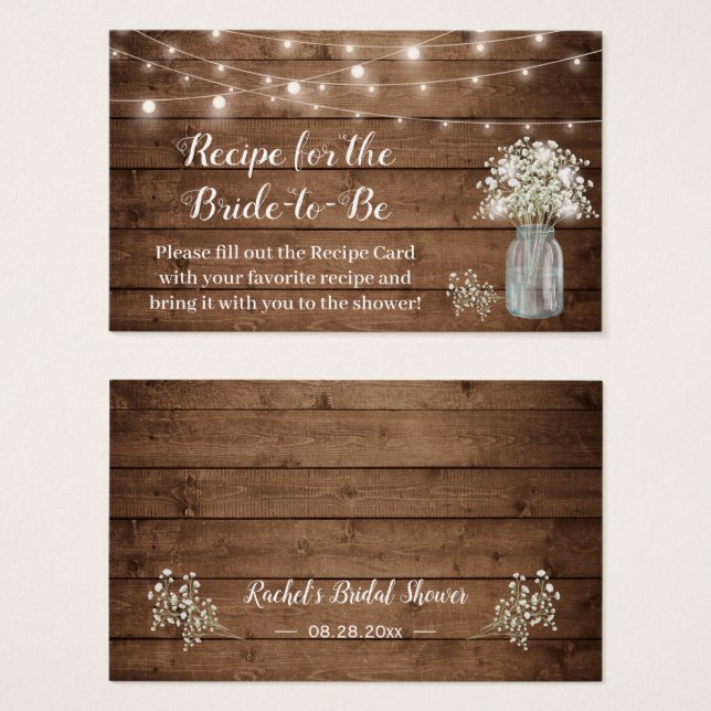 Rustic Baby's Breath Recipe for Bride-to-Be Card (Front & Back)