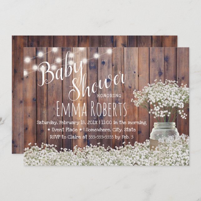 Rustic Baby's Breath String Lights Baby Shower Invitation (Front/Back)