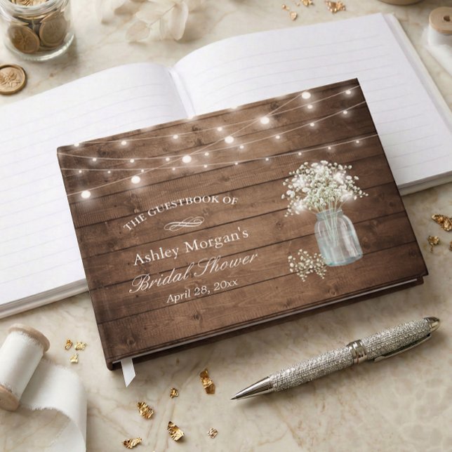 Rustic Baby's Breath String Lights Bridal Shower Guest Book (Creator Uploaded)