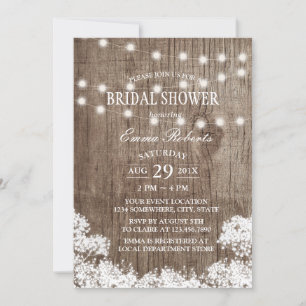 Rustic Baby's Breath & String Lights Bridal Shower Invitation