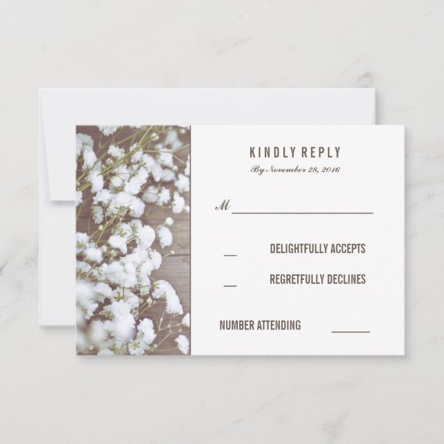 Rustic Baby's Breath Wedding RSVP Cards (Front)