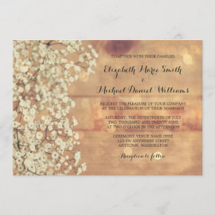 Rustic Baby's Breath Wood Wedding Invitations