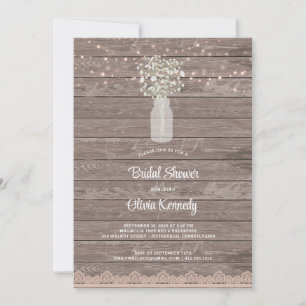 Rustic Baby's Breathe Mason Jar Bridal Shower  Invitation