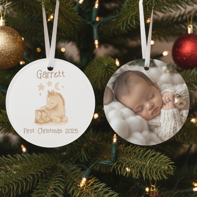 Rustic Baby's First Christmas Photo Keepsake (Personalized baby's first Christmas photo ornament)