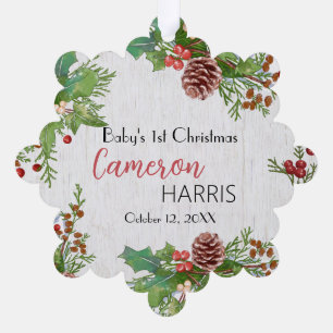 Rustic Baby's Milestone 1st Christmas Photo  Ornament Card